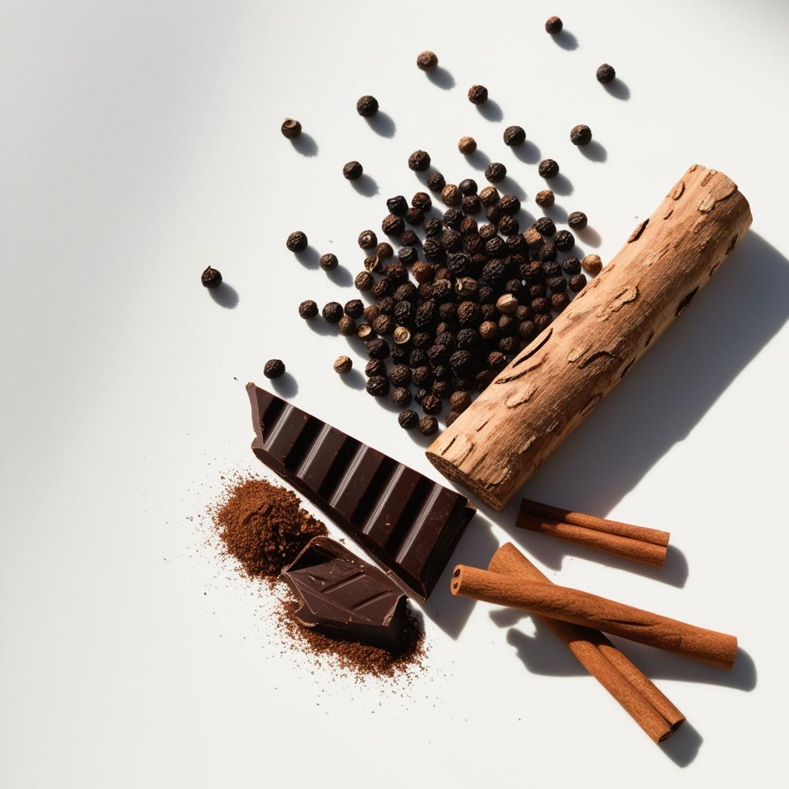 Cinnamon, chocolate, pepper and wood represent the olfactory notes of the perfume.