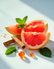 Grapefruit, mint and cinnamon represent the olfactory notes of the perfume.