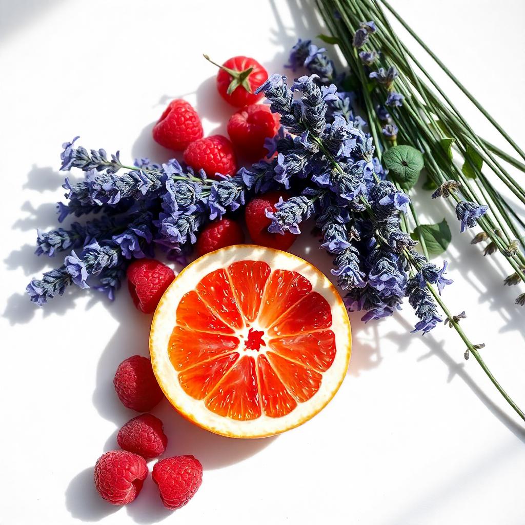 Grapefruit, lavender and raspberry represent the olfactory notes of the perfume.