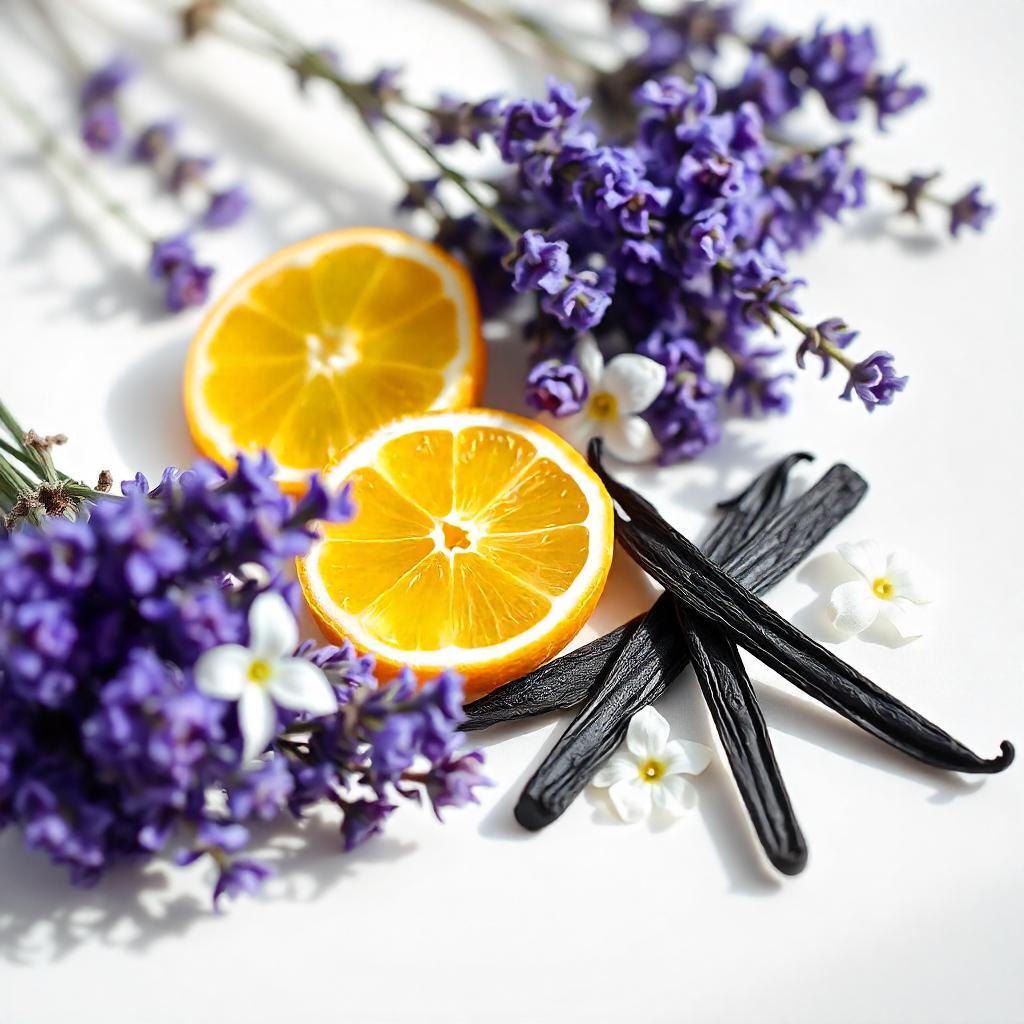 Orange blossom, lavender and vanilla represent the olfactory notes of the perfume.