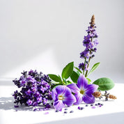 Violet and lavender represent the olfactory notes of the perfume.