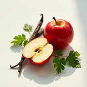 Apple and vanilla representing the olfactory notes of the perfume.