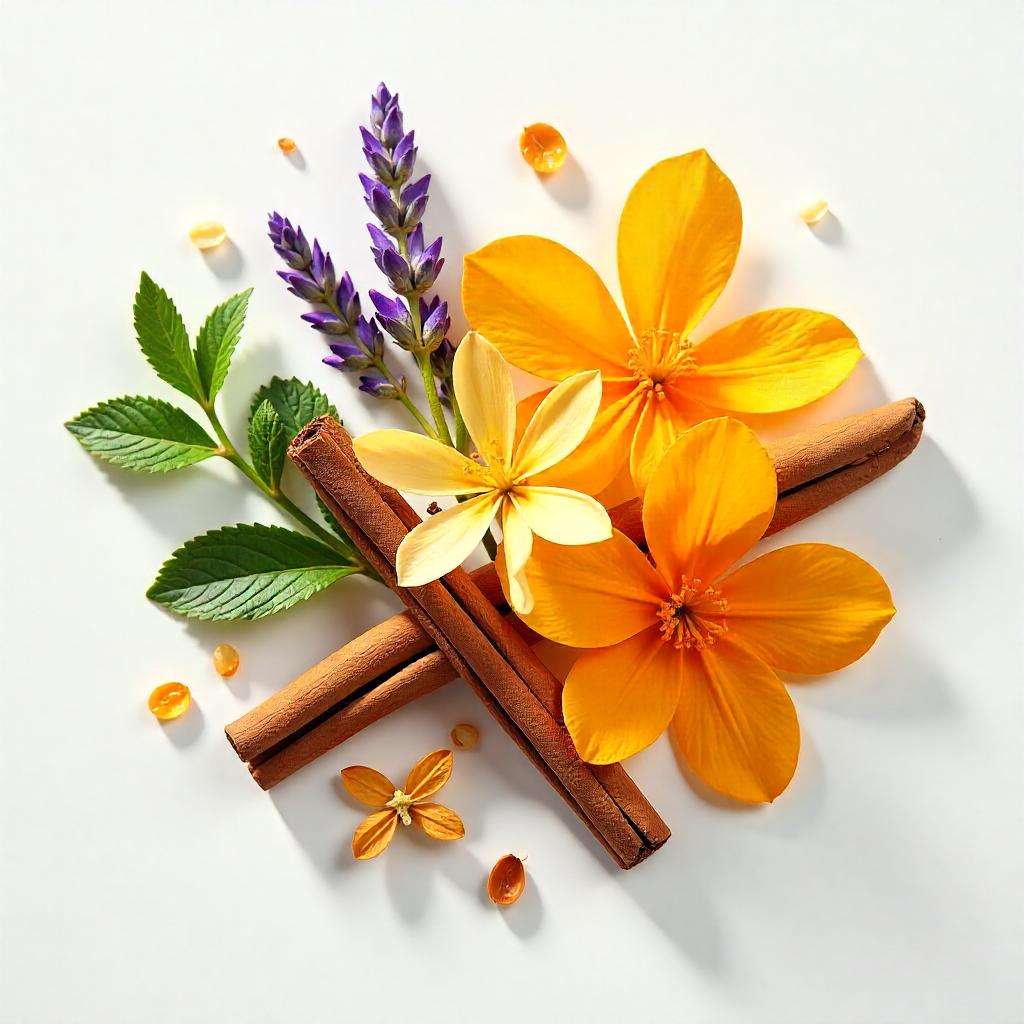 Lavender, mint, amber, orange blossom and cinnamon represent the olfactory notes of the perfume.