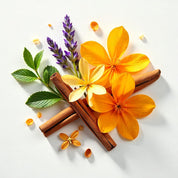 Lavender, mint, amber, orange blossom and cinnamon represent the olfactory notes of the perfume.