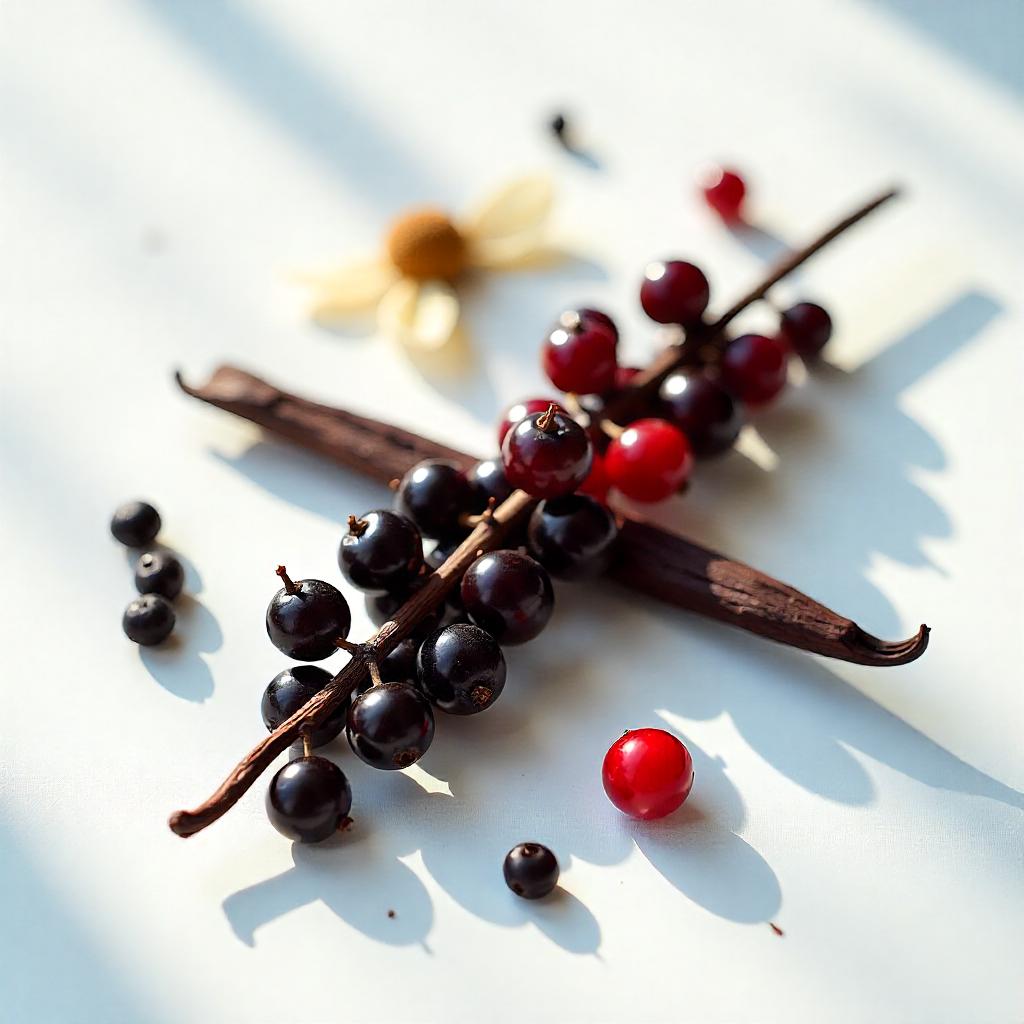 Blackcurrants and vanilla represent the olfactory notes of the perfume.