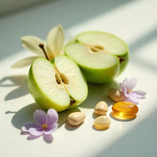 Green apple, violet and amber represent the olfactory notes of the perfume.