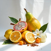 Tropical fruit, lemon, grapefruit and cinnamon represent the olfactory notes of the perfume.