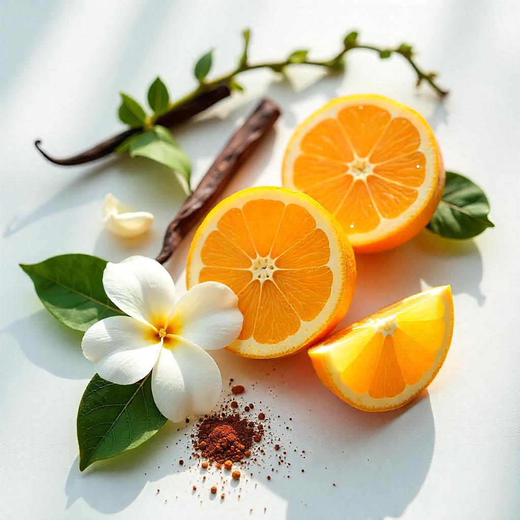 Mandarin, jasmine and vanilla represent the olfactory notes of the perfume.