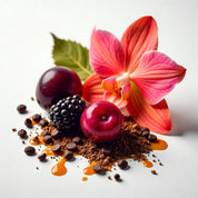 Plum, black raspberry, red berries and caramel represent the olfactory notes of the perfume.