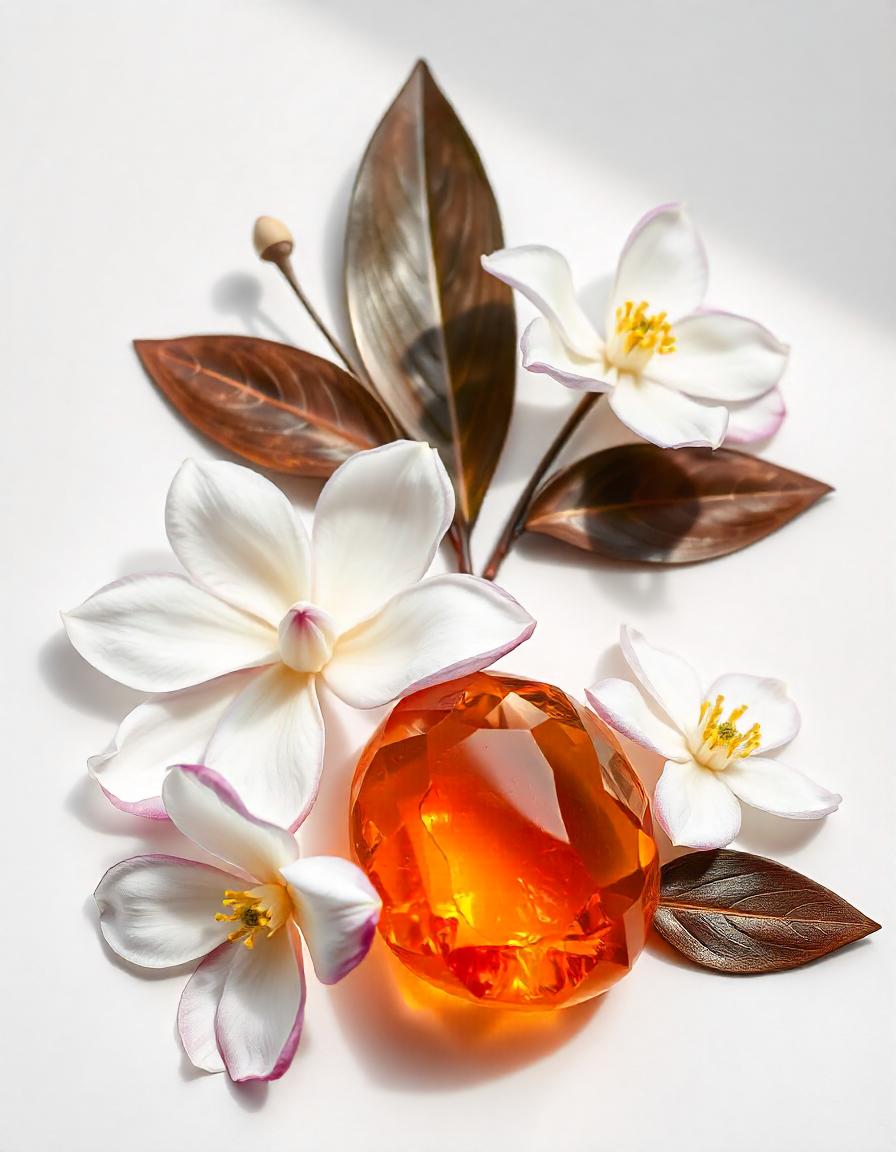 Magnolia and amber represent the olfactory notes of the perfume.