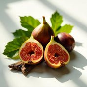 Figs and wood representing the olfactory notes of the perfume.