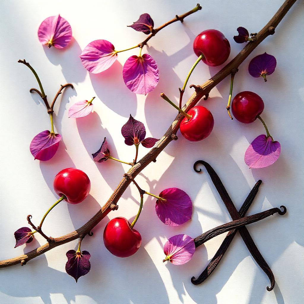 Cherry, vanilla and violet represent the olfactory notes of the perfume.