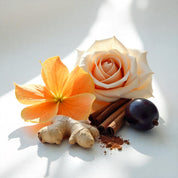 Orange blossom, ginger, plum, rose and cinnamon represent the olfactory notes of the perfume.