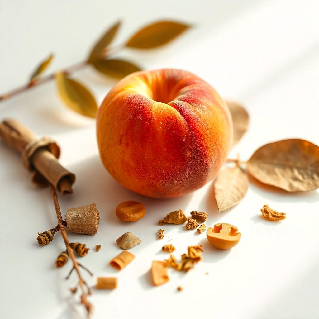 Peach and sandalwood represent the olfactory notes of the perfume.