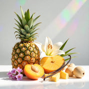 Pineapple, peach, lily and apricot blossom represent the olfactory notes of the perfume.