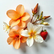 Jasmine, orange blossom and strawberry represent the olfactory notes of the perfume.