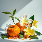 Orange, mandarin, amber and yellow narcissus represent the olfactory notes of the perfume.