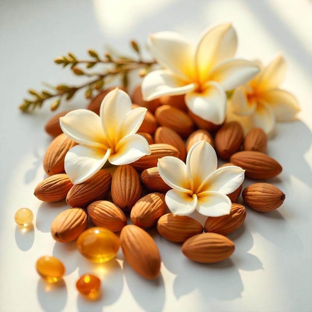 Jasmine, almond and amber represent the olfactory notes of the perfume.