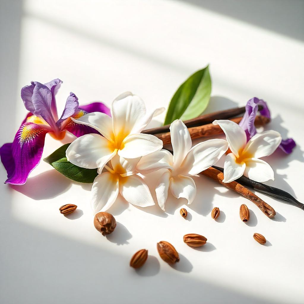 Jasmine, iris and vanilla represent the olfactory notes of the perfume.