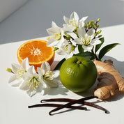 Green mandarin, ginger and vanilla represent the olfactory notes of the perfume.