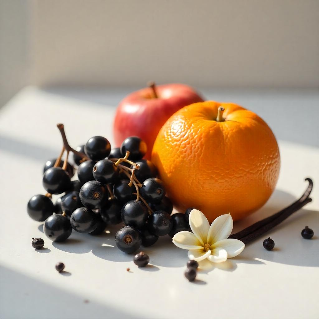 Apple, orange and blackcurrant represent the olfactory notes of the perfume.