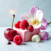 Marshmallow, a cherry and raspberries represent the olfactory notes of the perfume.