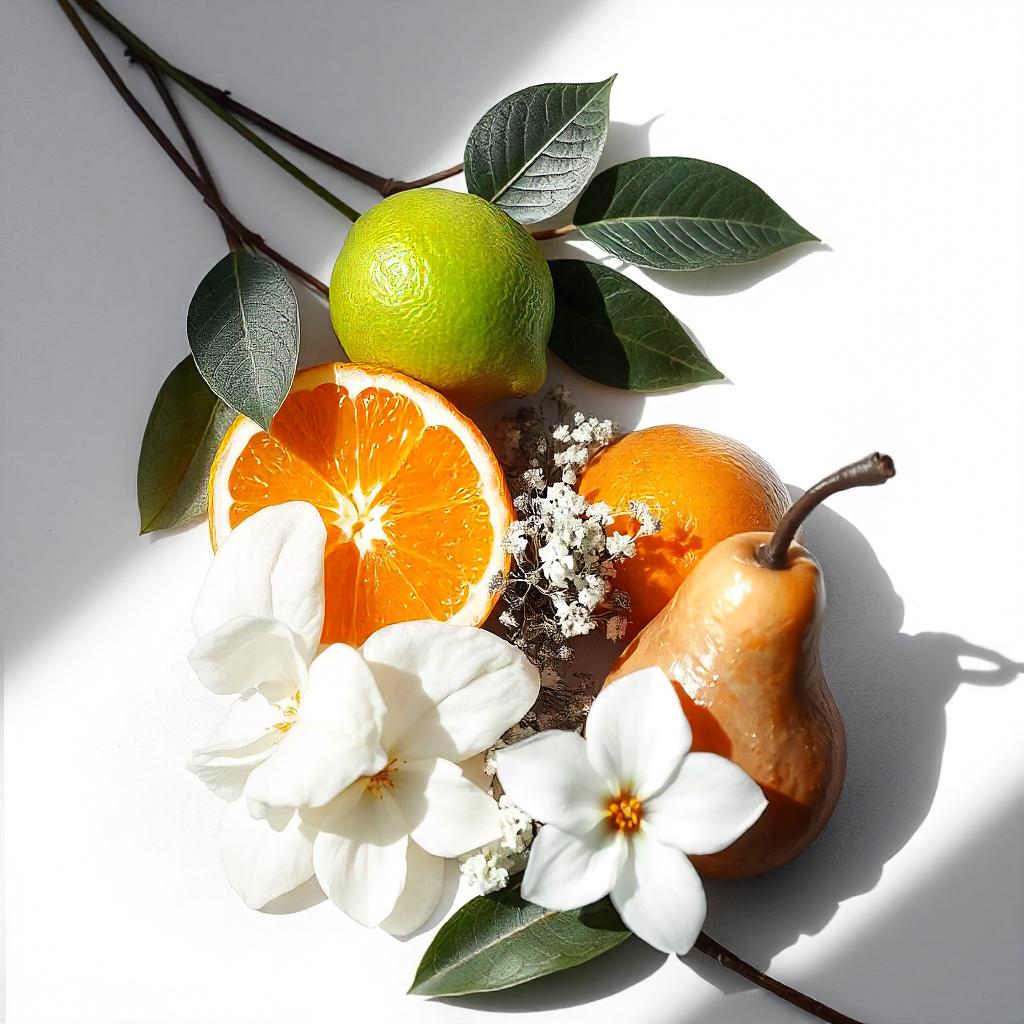 Lime, orange, pear and jasmine represent the olfactory notes of the perfume.