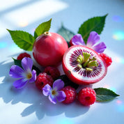 Passion fruit, raspberries and violet leaves represent the olfactory notes of the perfume.