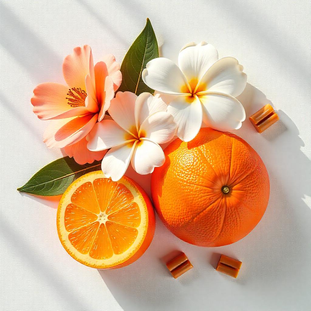 Orange, jasmine and beeswax represent the olfactory notes of the perfume.