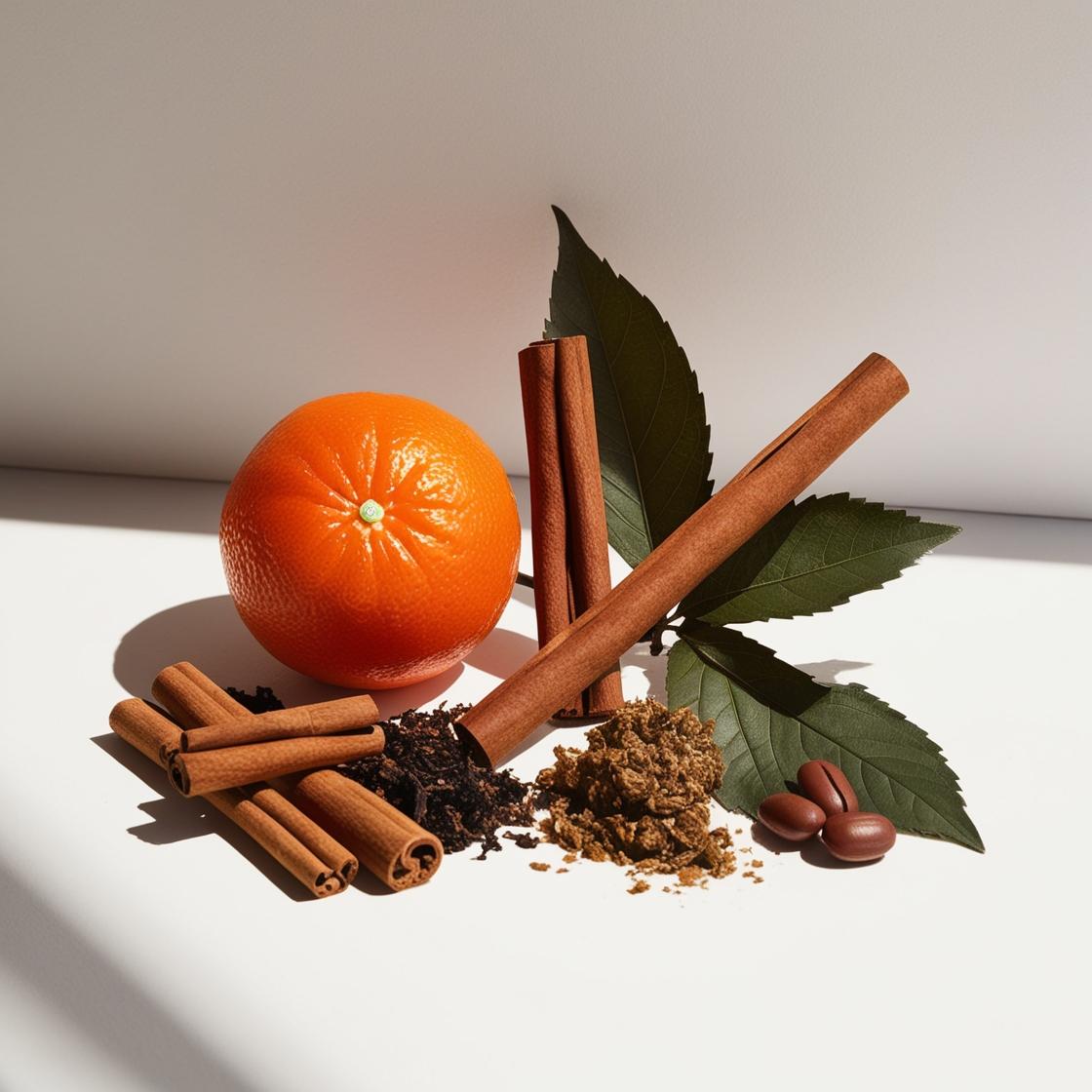 Mandarin, tobacco, myrrh and cinnamon represent the olfactory notes of the perfume.