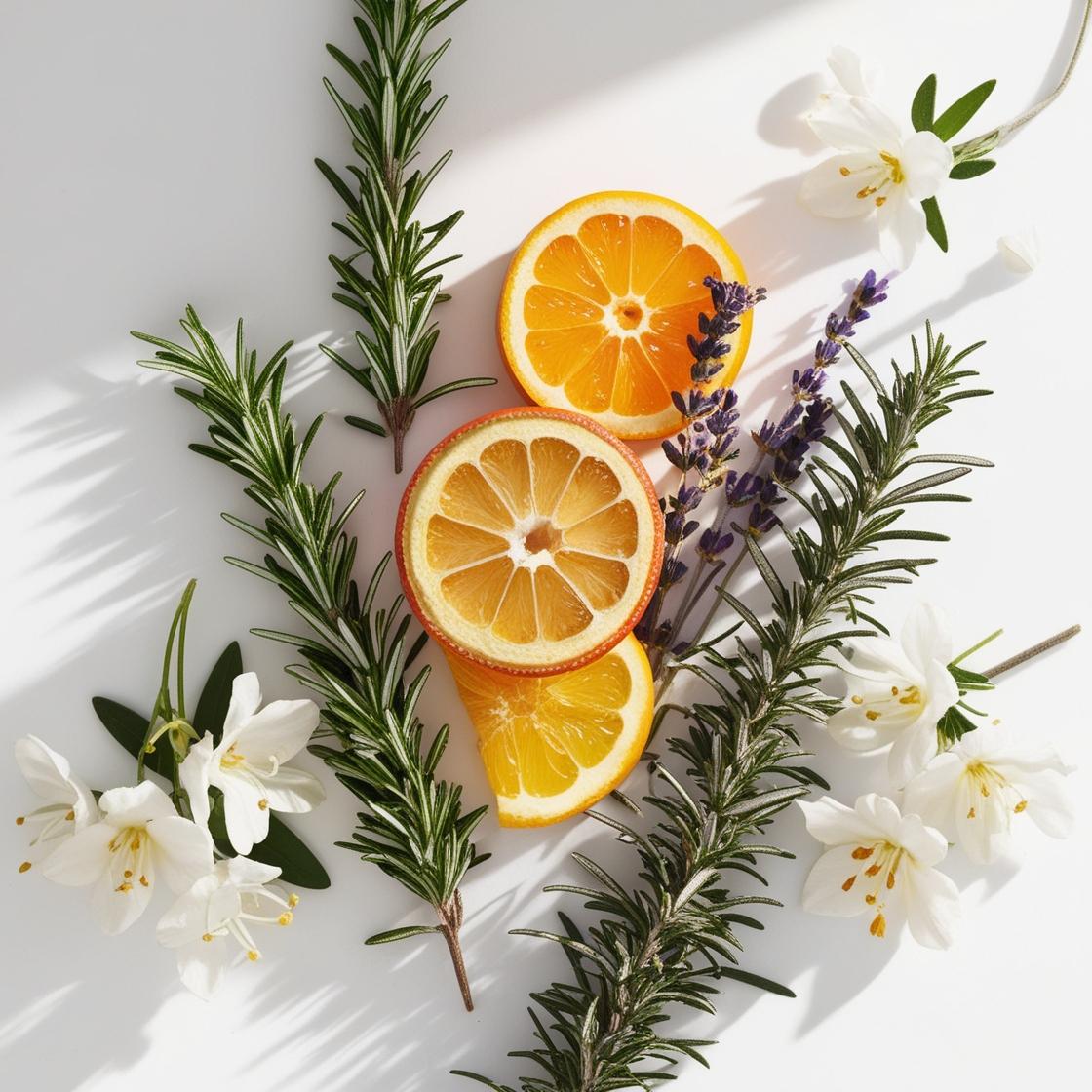 Citrus, jasmine, lavender and rosemary represent the olfactory notes of the perfume.