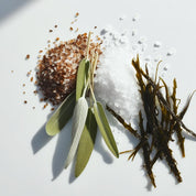 Sea salt, sage and seaweed represent the olfactory notes of the perfume.