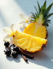 Pineapple, blackcurrant and vanilla represent the olfactory notes of the perfume.