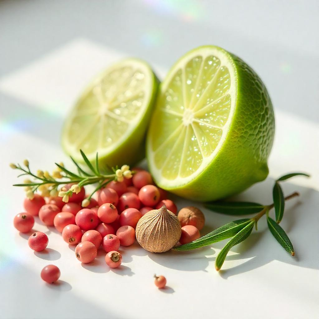 Lime and pink pepper represent the olfactory notes of the perfume.