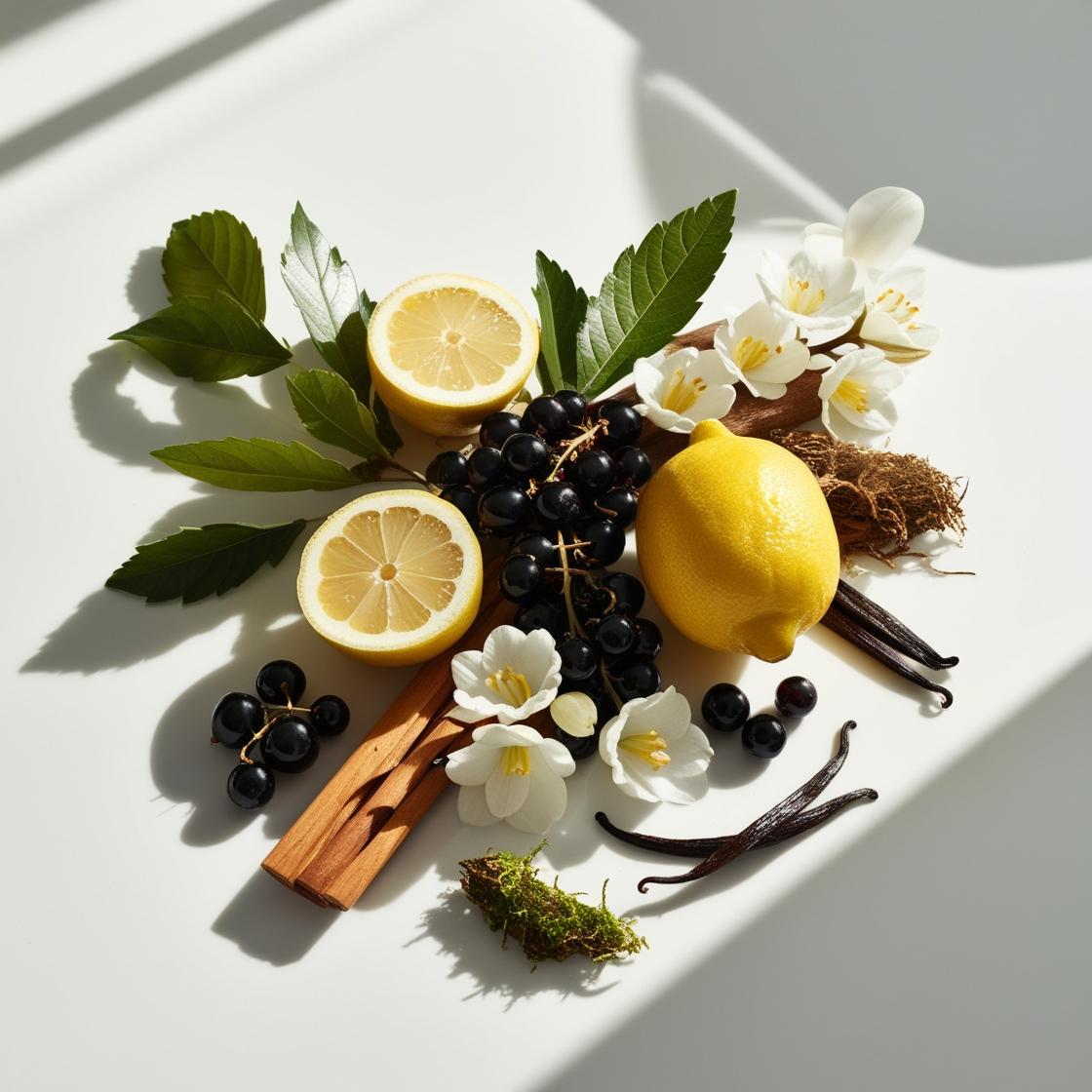 Lemon, blackcurrant and moss represent the olfactory notes of the perfume.