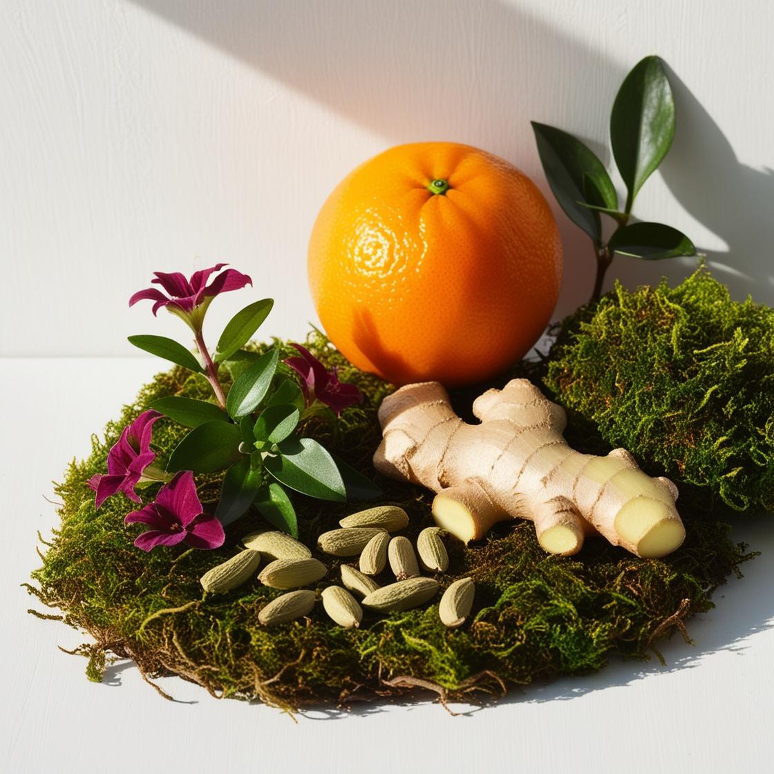 Mandarin, ginger, bergamot and moss represent the olfactory notes of the perfume.