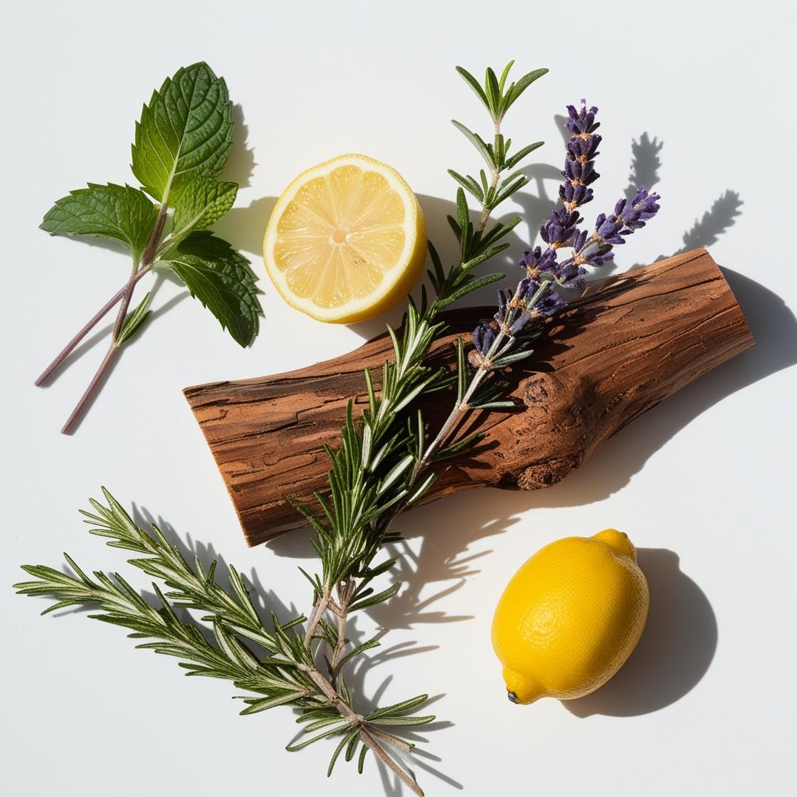 Lemon, mint, rosemary and wood represent the olfactory notes of the perfume.