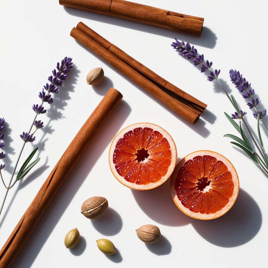 Cinnamon, lavender, walnut and grapefruit represent the olfactory notes of the perfume.