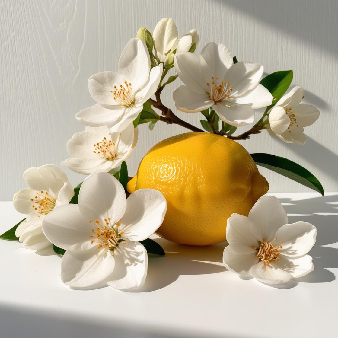 Lemon and jasmine represent the olfactory notes of the perfume.