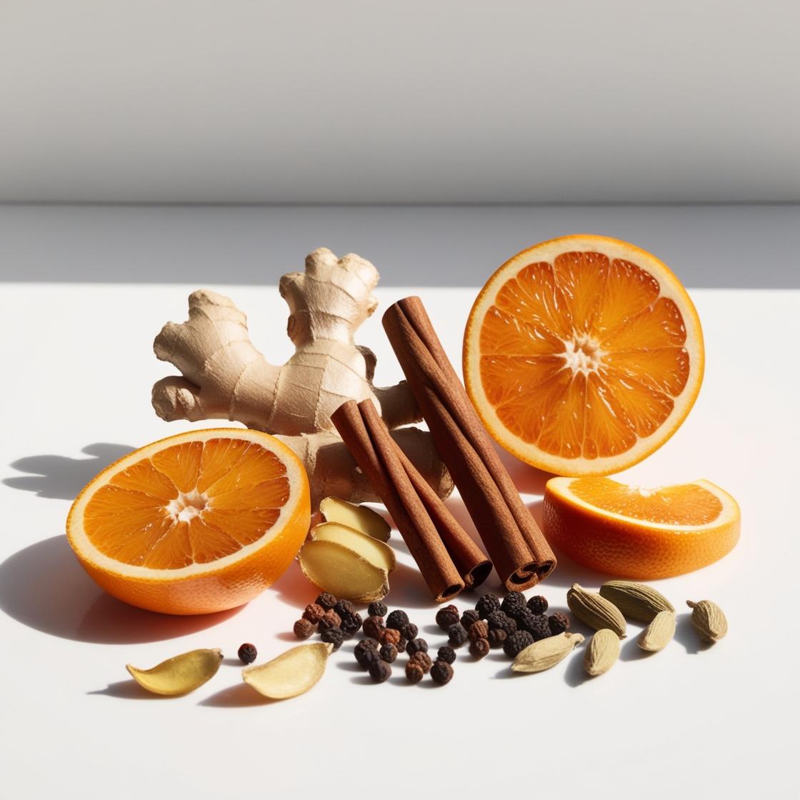 Mandarin, ginger, cinnamon and tonka bean represent the olfactory notes of the perfume.