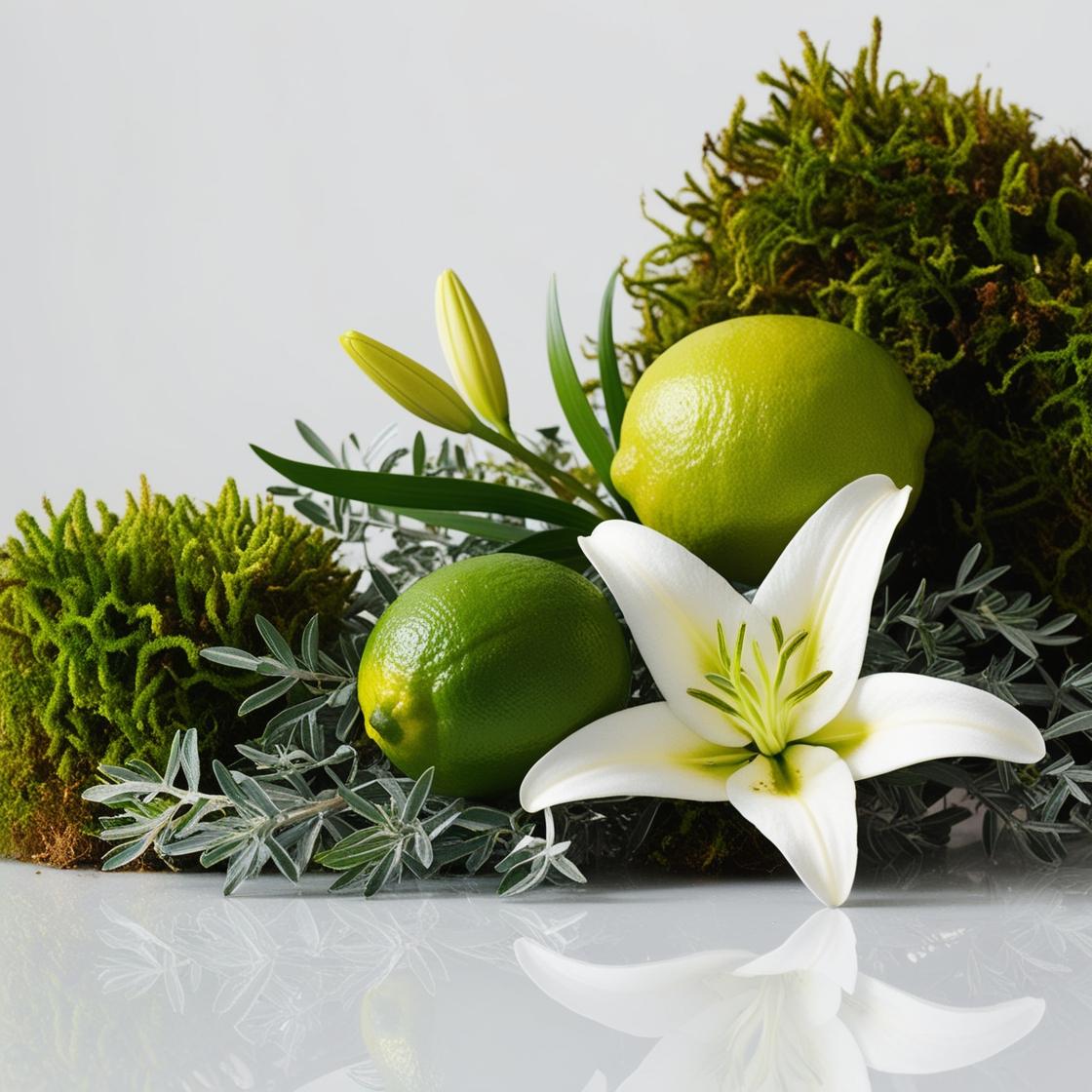 Lime, lily and moss represent the olfactory notes of the perfume.