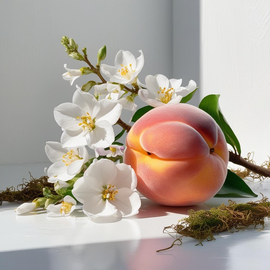 Jasmine, peach and moss represent the olfactory notes of the perfume.