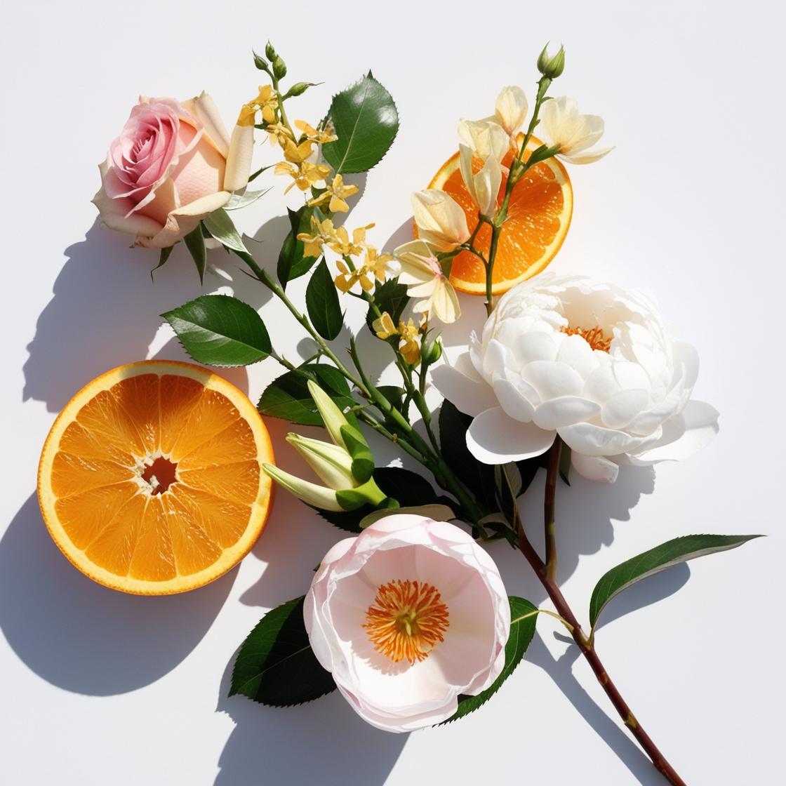 Orange, rose and tiare flower represent the olfactory notes of the perfume.