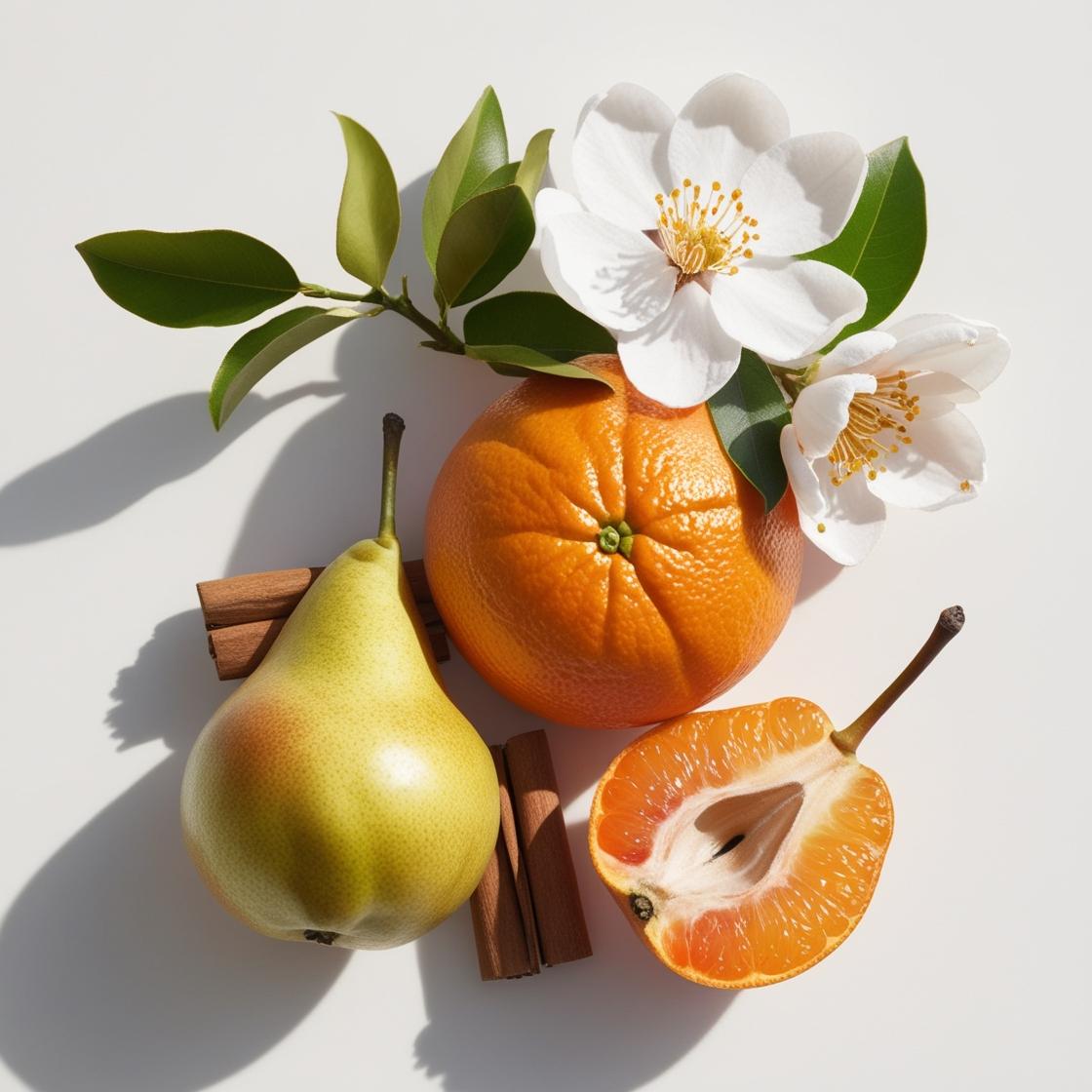 Orange blossom, pear and vanilla represent the olfactory notes of the perfume.