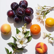 Plum, lemon, orange and jasmine represent the olfactory notes of the perfume.