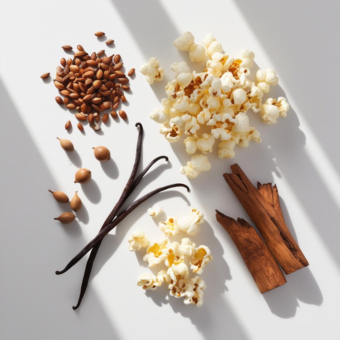 Popcorn, vanilla and wood represent the olfactory notes of the perfume.