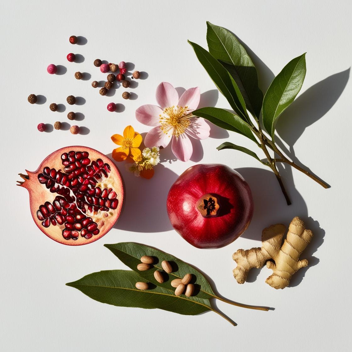 Pomegranate, pink pepper, ginger and orange blossom represent the olfactory notes of the perfume.