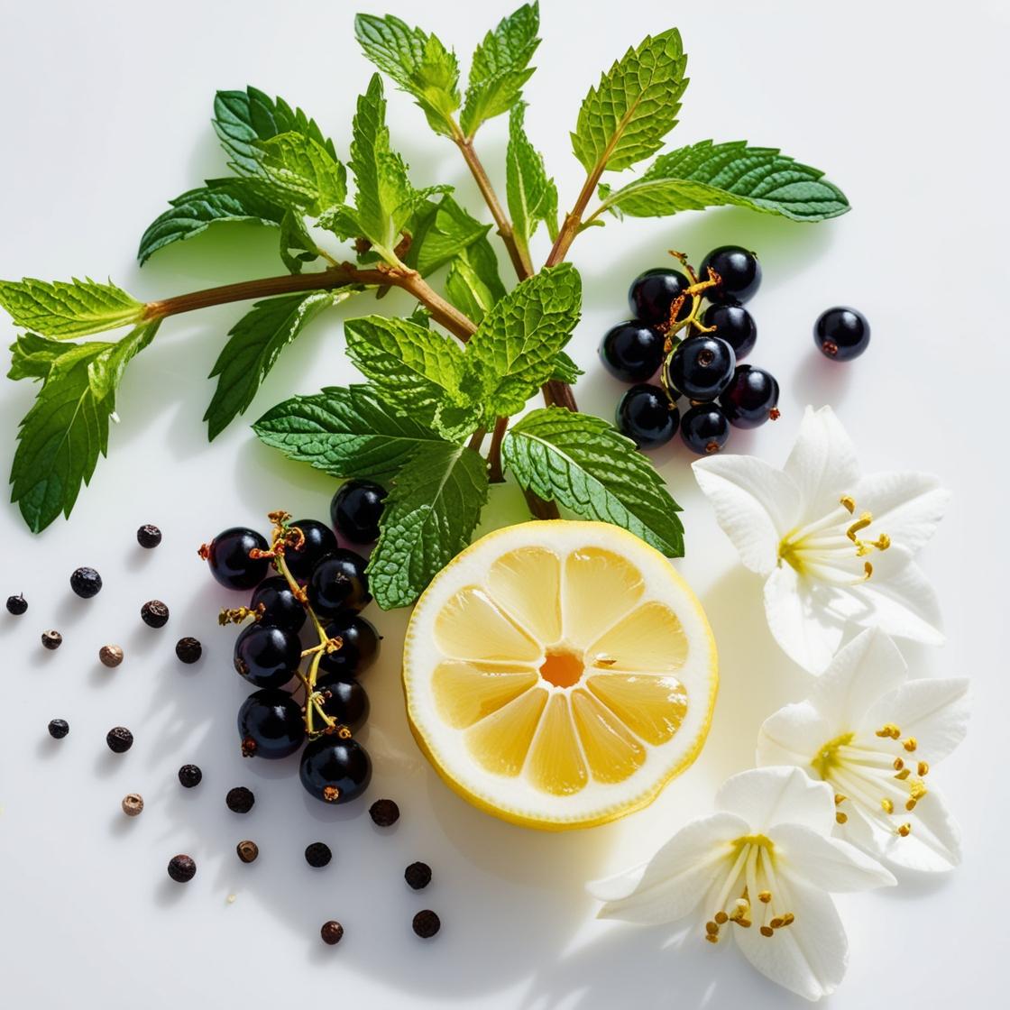 Mint, lemon, jasmine and blackcurrant represent the olfactory notes of the perfume.