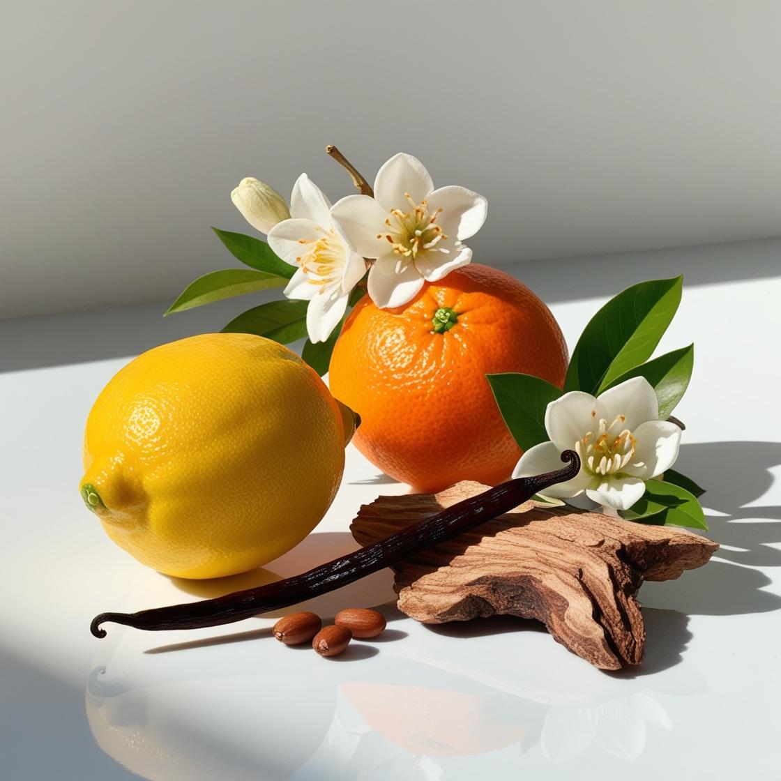 Lemon, mandarin, vanilla and jasmine represent the olfactory notes of the perfume.