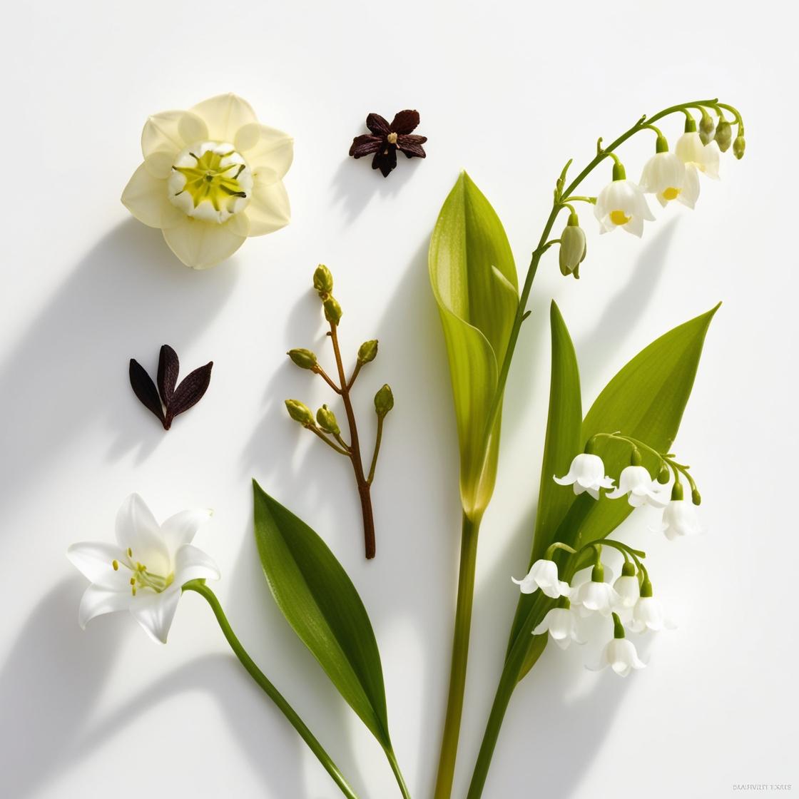 Bellflower, jasmine and lily represent the olfactory notes of the perfume.